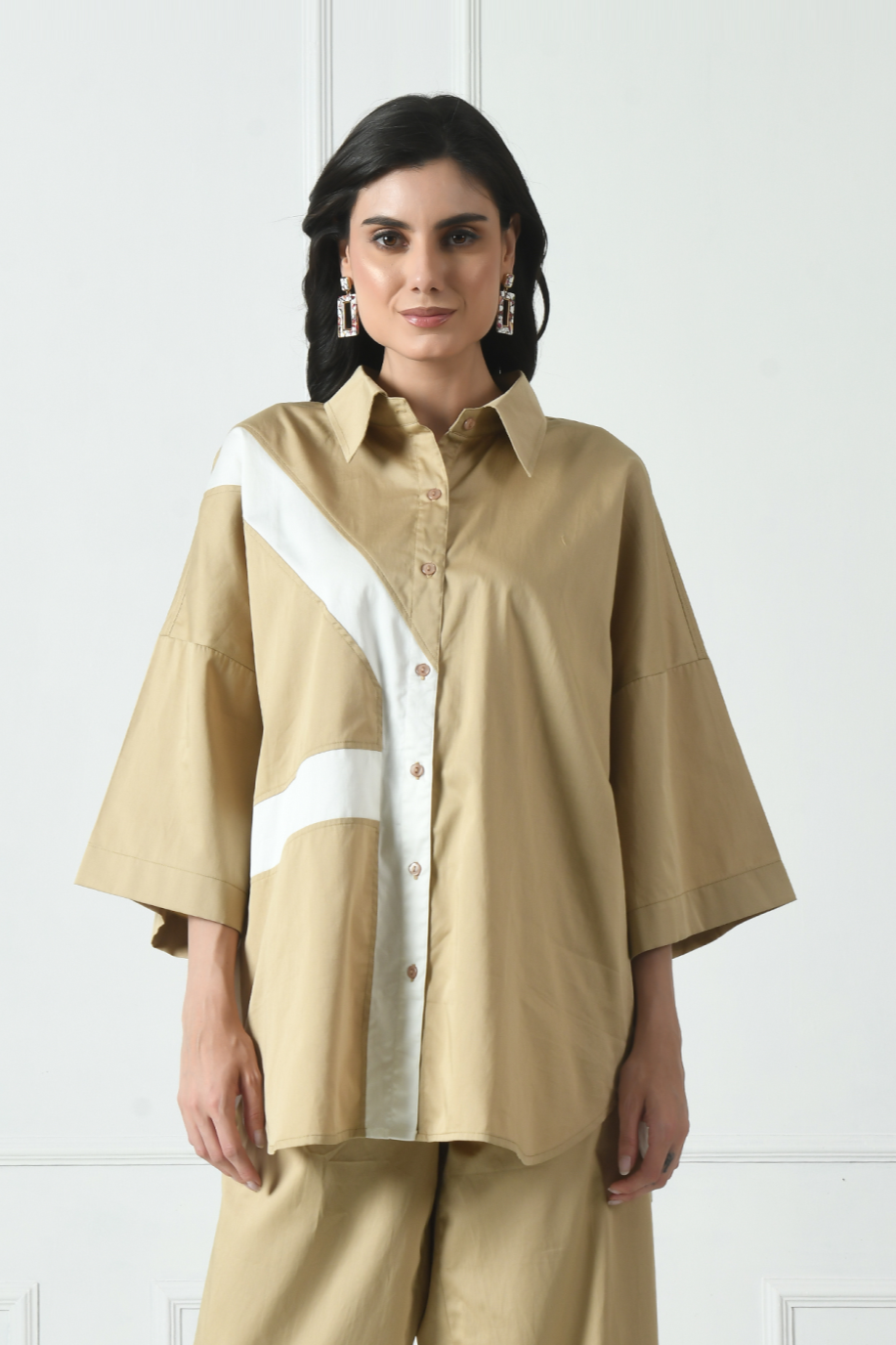 Color Blocking Shirt, long sleeve cotton polo shirts for women, formal shirts for Women, Designer Shirt, Color Blocking Shirt, Sunanta Madaan