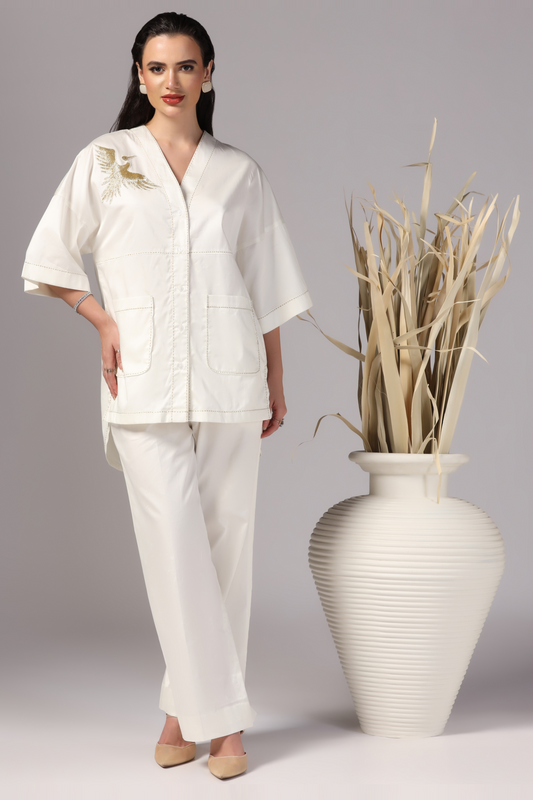 Coord Set for Women, V neck Coord Set, Long Sleeve Coord Set for women, Coord Set with Pant, Embroidered Coord Set, Casual Wear Coord Set, Office Wear Coord Set, Sunanta Madaan