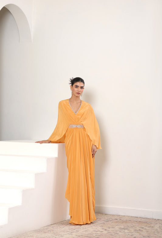 Orange Crepe Embroidered Kaftan – Luxury Evening Wear