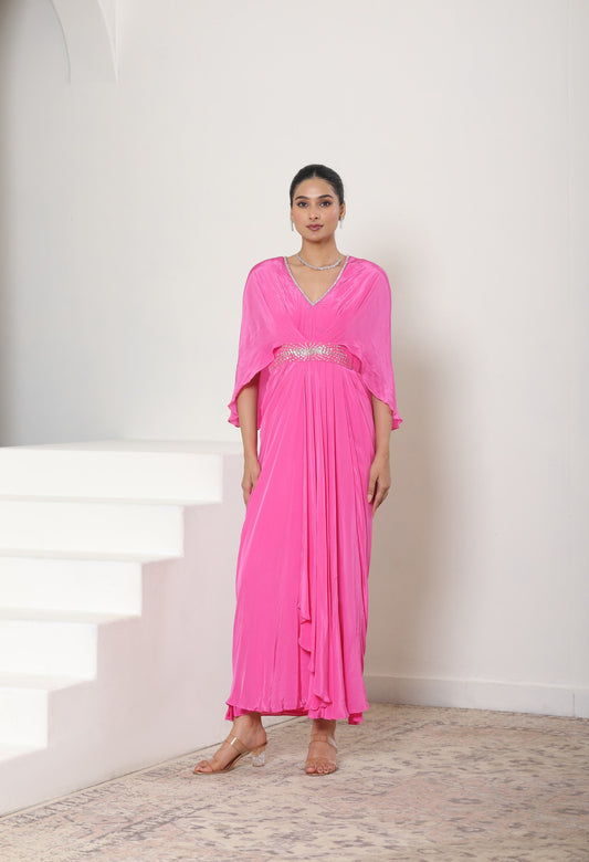 Pink Crepe V- Neck Kaftan – Elegant Cocktail Wear