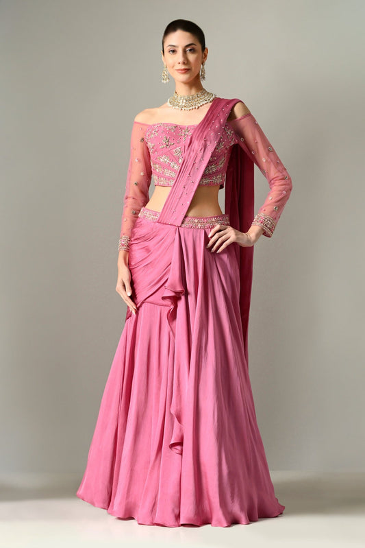 Pre-draped saree, Cape-style saree, Cocktail saree styles, Indo-Western party saree, Designer Indo-Western saree, Saree with crop top, Party Wear Saree, Wedding Wear Saree, Near Me, Sunanta Madaan, Trending Saree, Bollywood Style Saree, Lehenga Saree online, Lehenga Saree in gurgaon, Lehenga Saree Near Me, Buy Lehenga Saree online, Offer on Sunanta Madaan Lehenga Saree