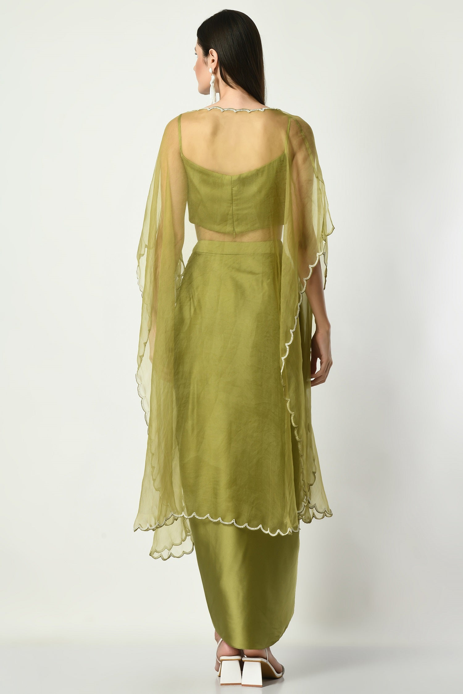 Dresses, Indo Western Dress, Indo Western dresses for women, Indowestern Dress for Girls, Party Wear Dress for ladies, Party dress for women, Draped Dresses, Festive Wear, Trending Dresses, Trending Design, Celebrity look, Celebrity style, style in trend, new design, Draped Saree, pre draped Saree, skirt dresses, Pearl Embroidery, Olive, Mehndi, Hand Embroidery, Organza, Near me, Fusion indo western dress for women by Sunanta Madaan, Sunanta Madaan Indo Western