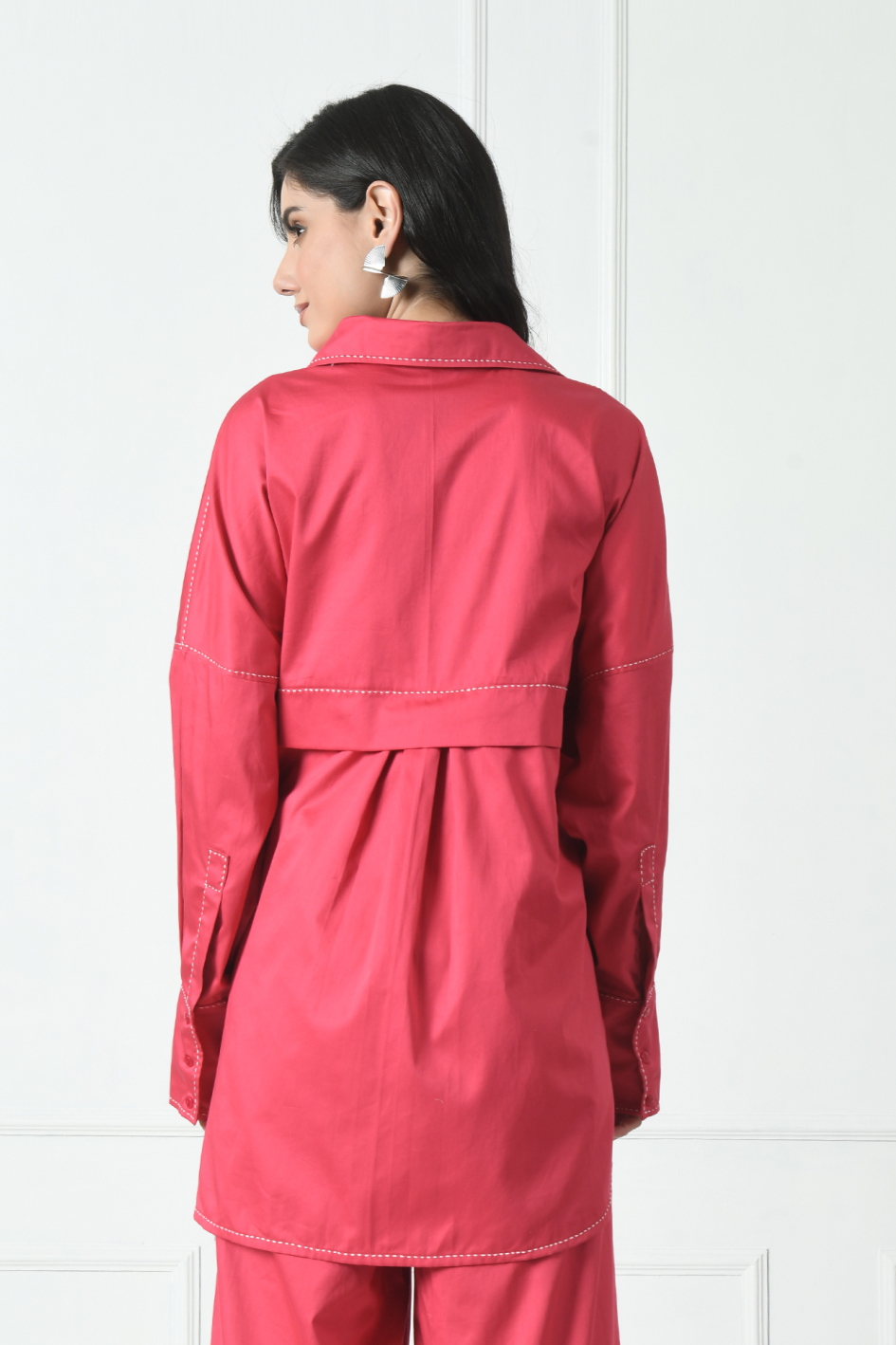 Fuchsia Pink Cotton Shirt with Thread Detailing by Sunanta Madaan – Stylish Women’s Designer Shirt | Elegant Casual Wear | Trendy Formal & Office Wear Shirt