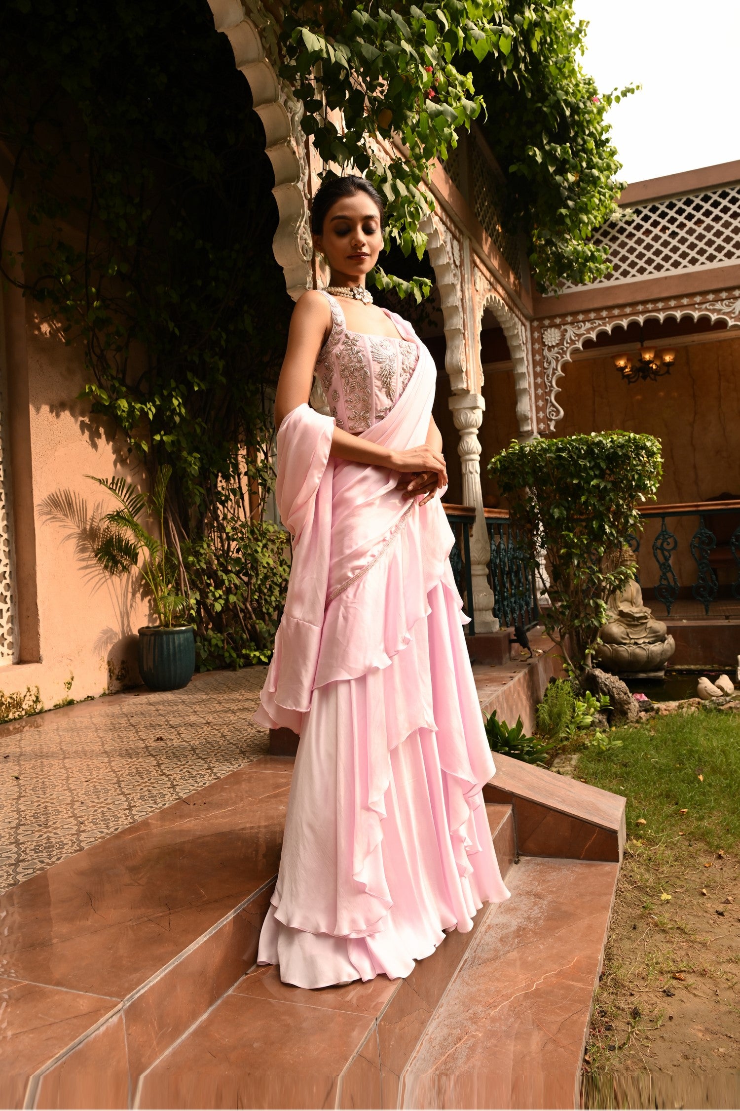 Pink Saree, Embroidered Sarees for wedding, Party Wear Saree, Pink Wedding Saree, Traditional Look Saree, , Readymade sarees for wedding, Georgette sarees for wedding. chiffon saree, ruffle saree for wedding, latest saree designs for wedding, latest wedding sarees, Sunanta Madaan, wedding saree online, Indian sarees for wedding, Wedding sarees shop in Gurgaon, Designer shop near me