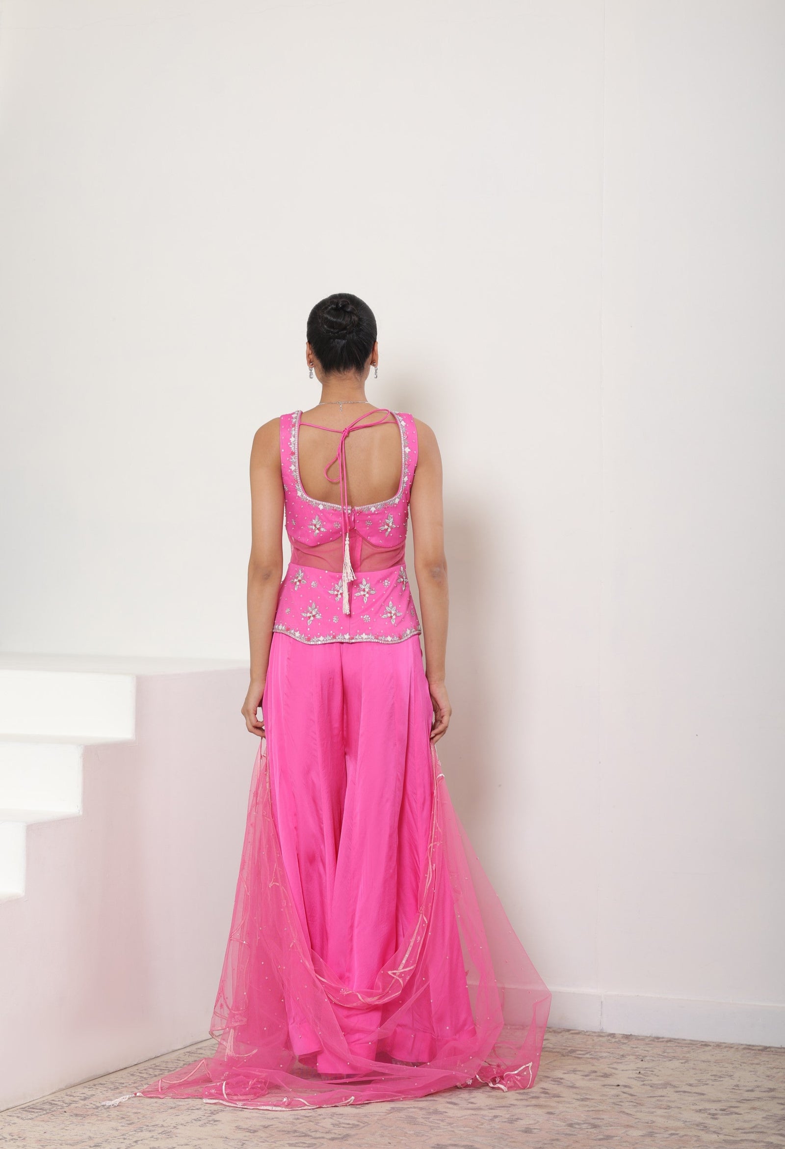 Pink Satin Organza Embroidered Sharara Set - Occasional Wear