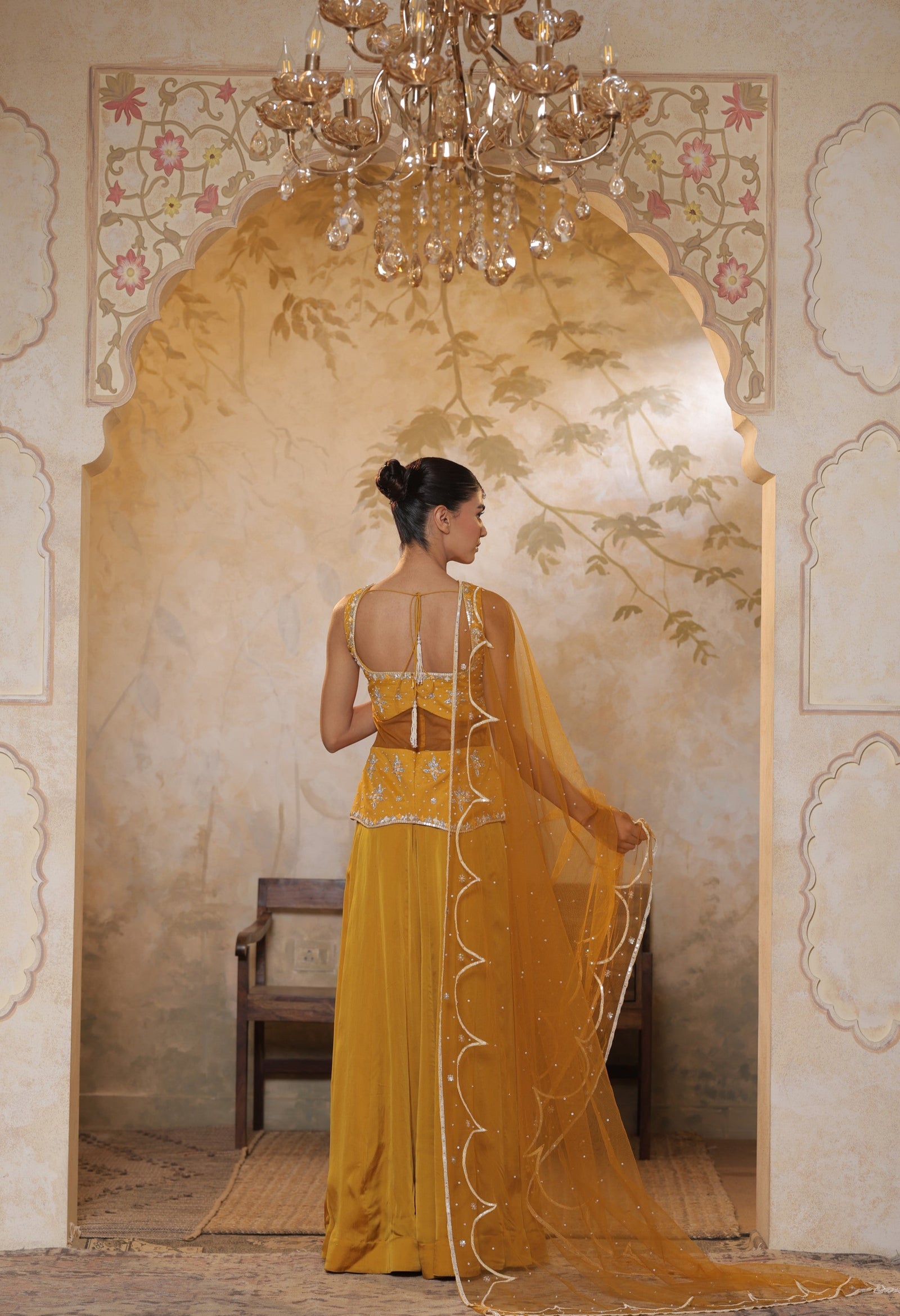 Silk Crepe yellow sharara set - Occasional Festive Wear
