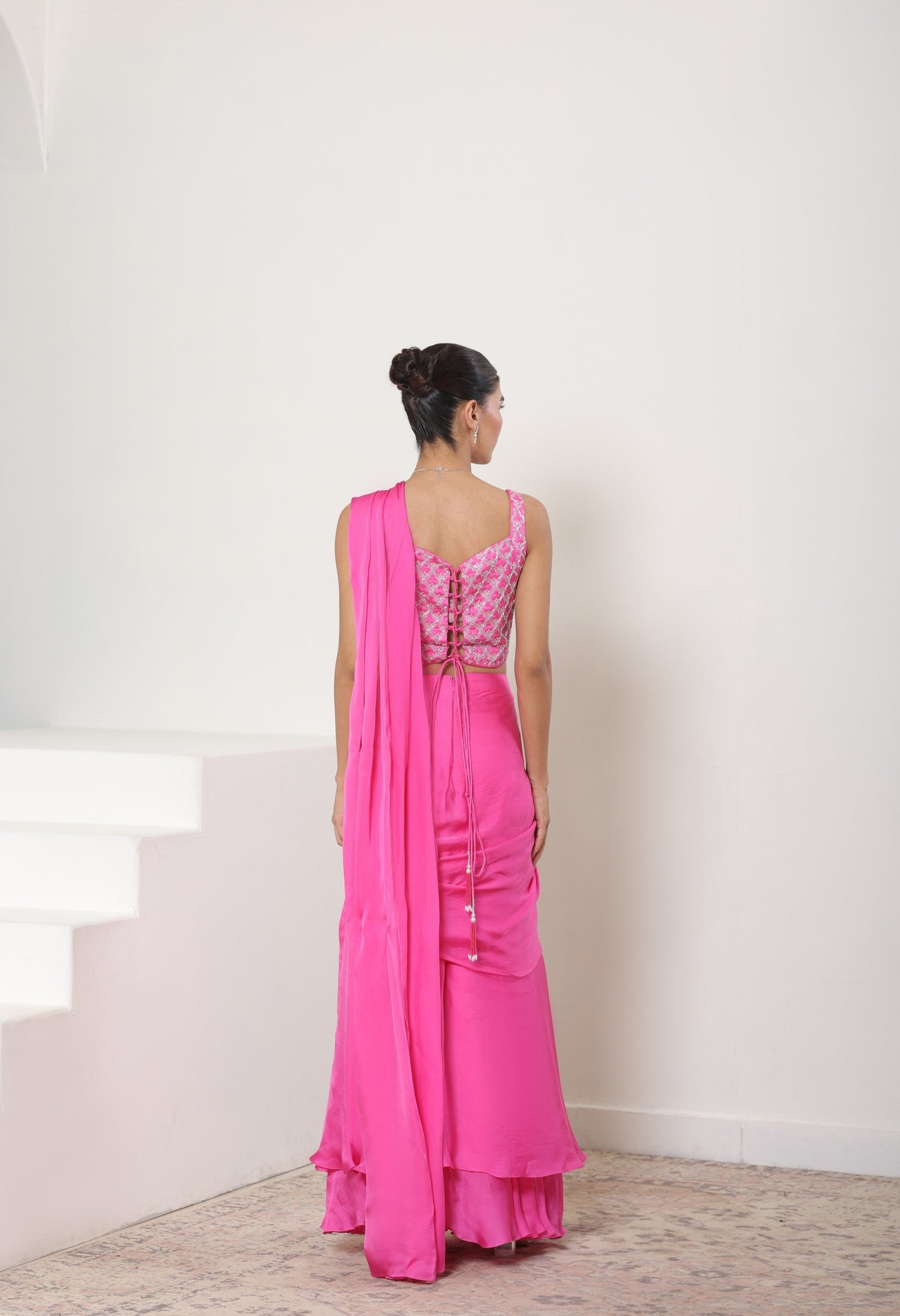 Pink Satin Organza Saree - Premium Sangeet Wear