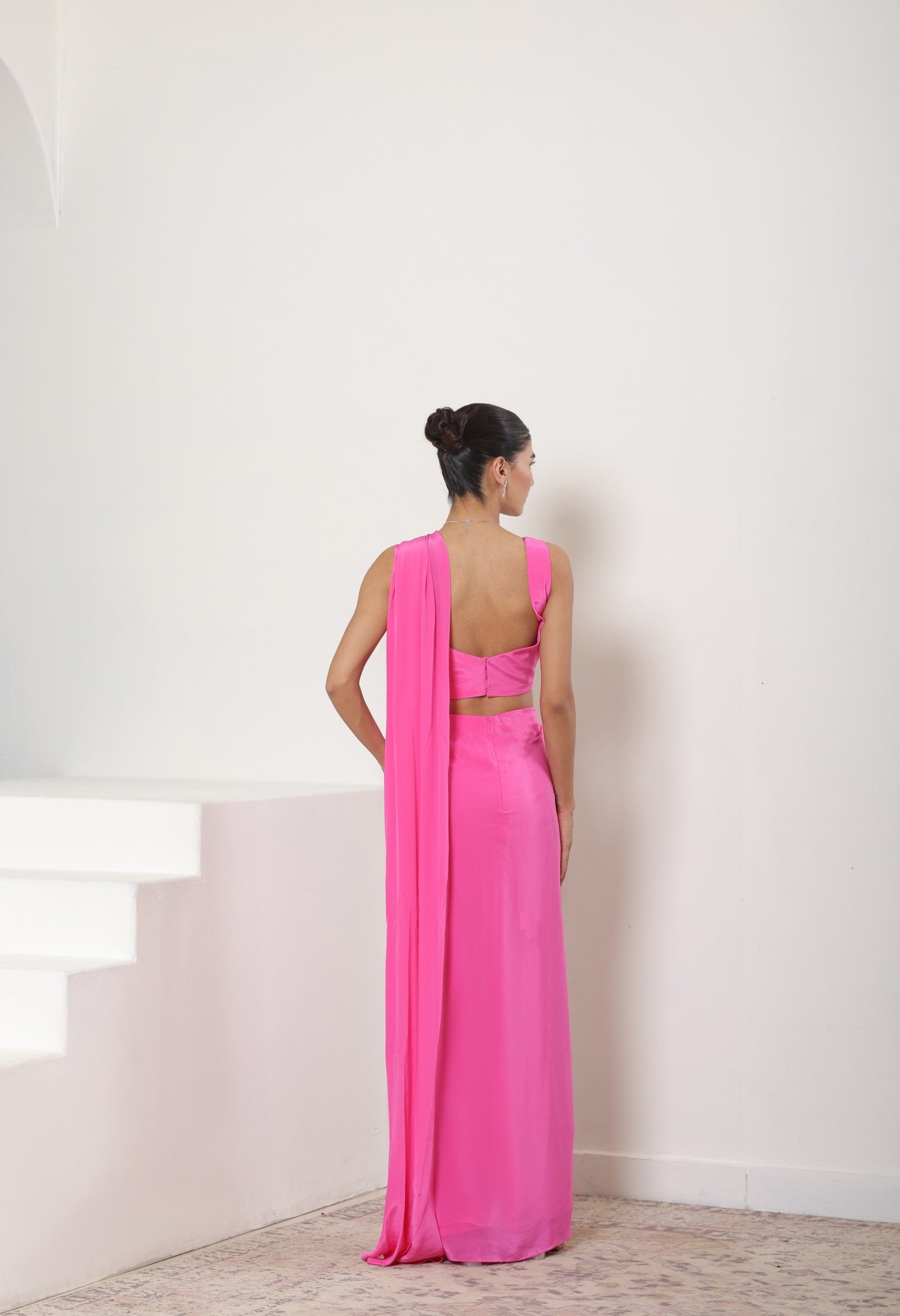 Pink Crepe Embroidered Saree - Premium Cocktail Wear