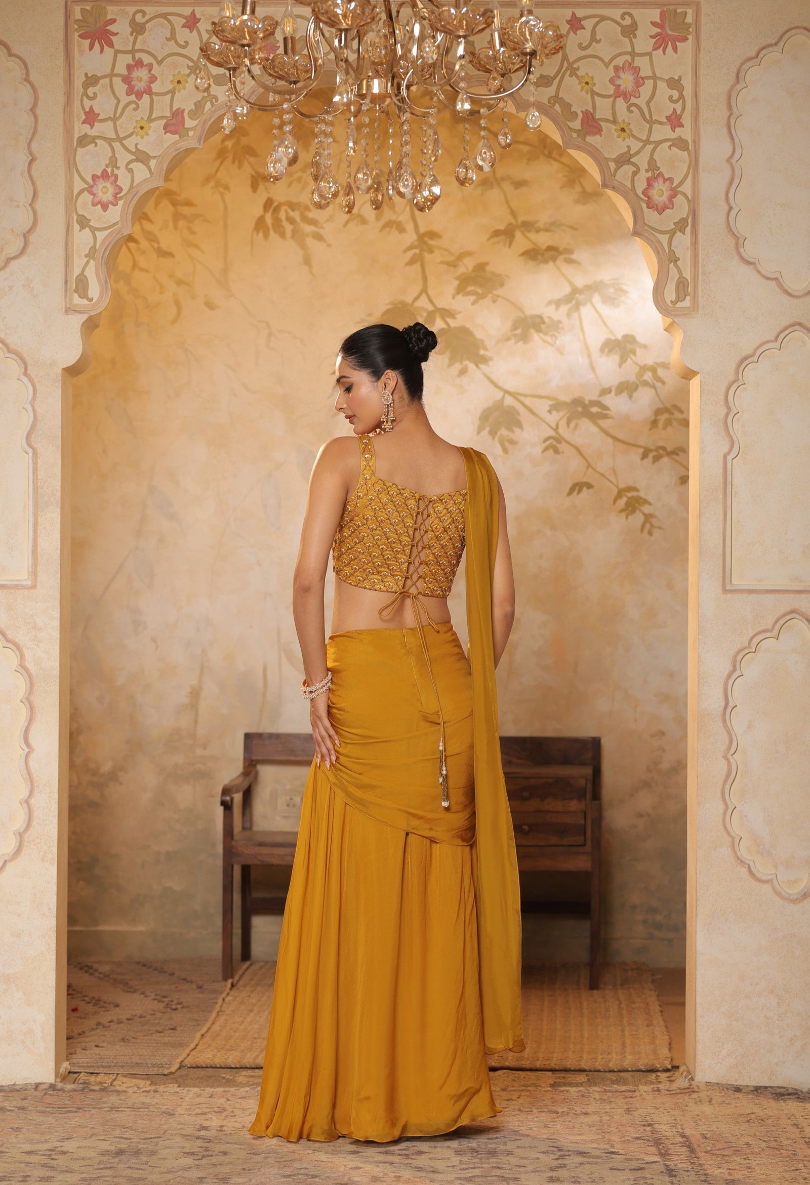 Golden Yellow Chiffon Embroidered Saree - Elegant Traditional Wear