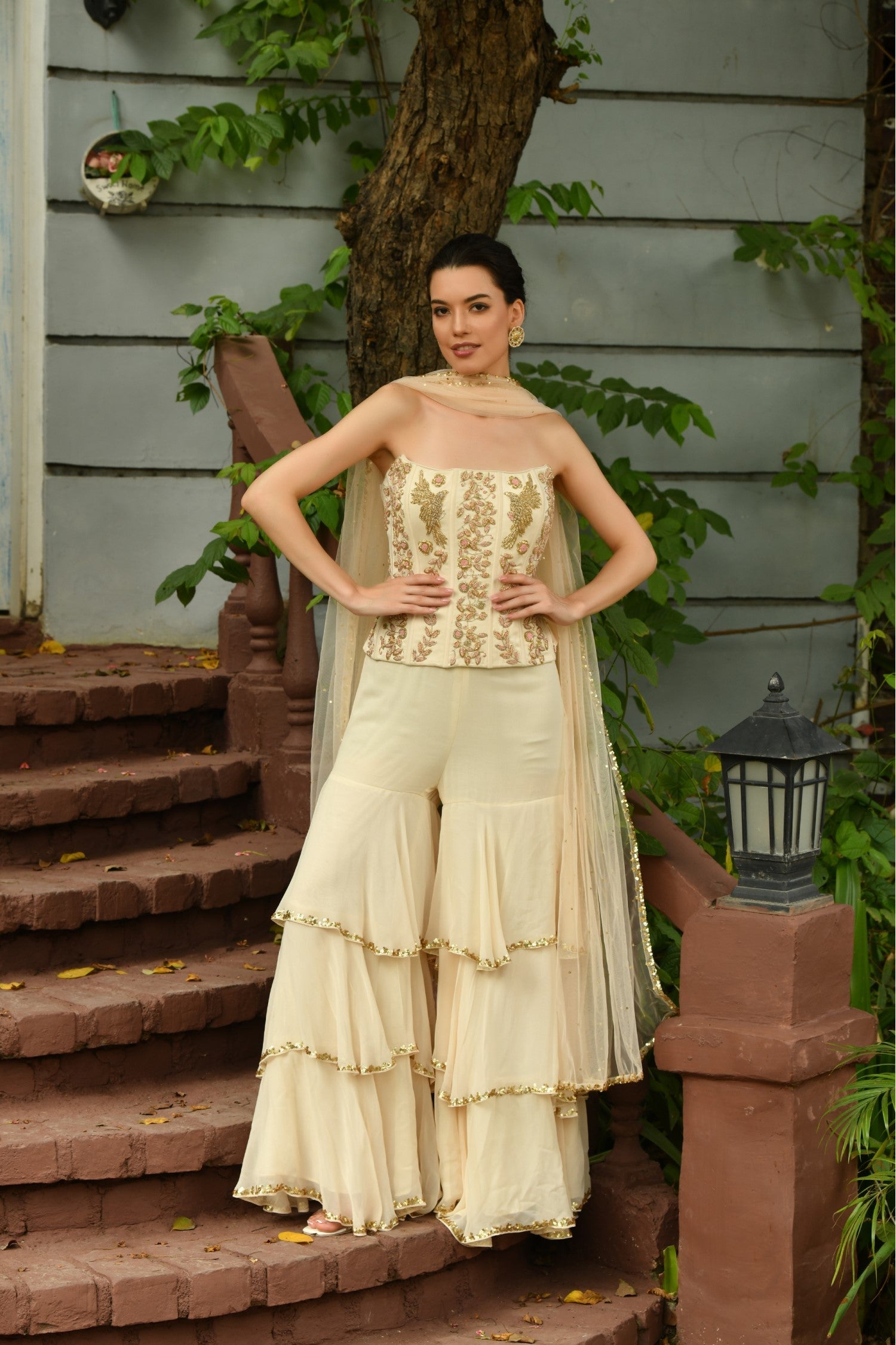 sharara for wedding, Sharara with Coreset, Sharara with Cape, crop top with sharara, sharara dress for wedding, sharara for girls, garara sharara, sharara design, sharara for women, Sunanta Madaan Sharara Set, Sharara Set Near Me, Western Design, Western dress , western design blouse, western saree, India Western saree, Indian fusion wear for women, fusion wear for ladies, Fusion wear India, Indo Western Fusion dress