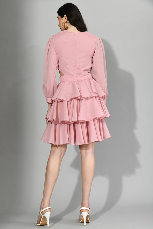 Western mid-length dress, Western knee-length dress, Pink Western dress, Celebrity style skirt dress, Influencer-inspired skirt dress, Clifton Pink Ruffle Dress, Sunanta Madaan