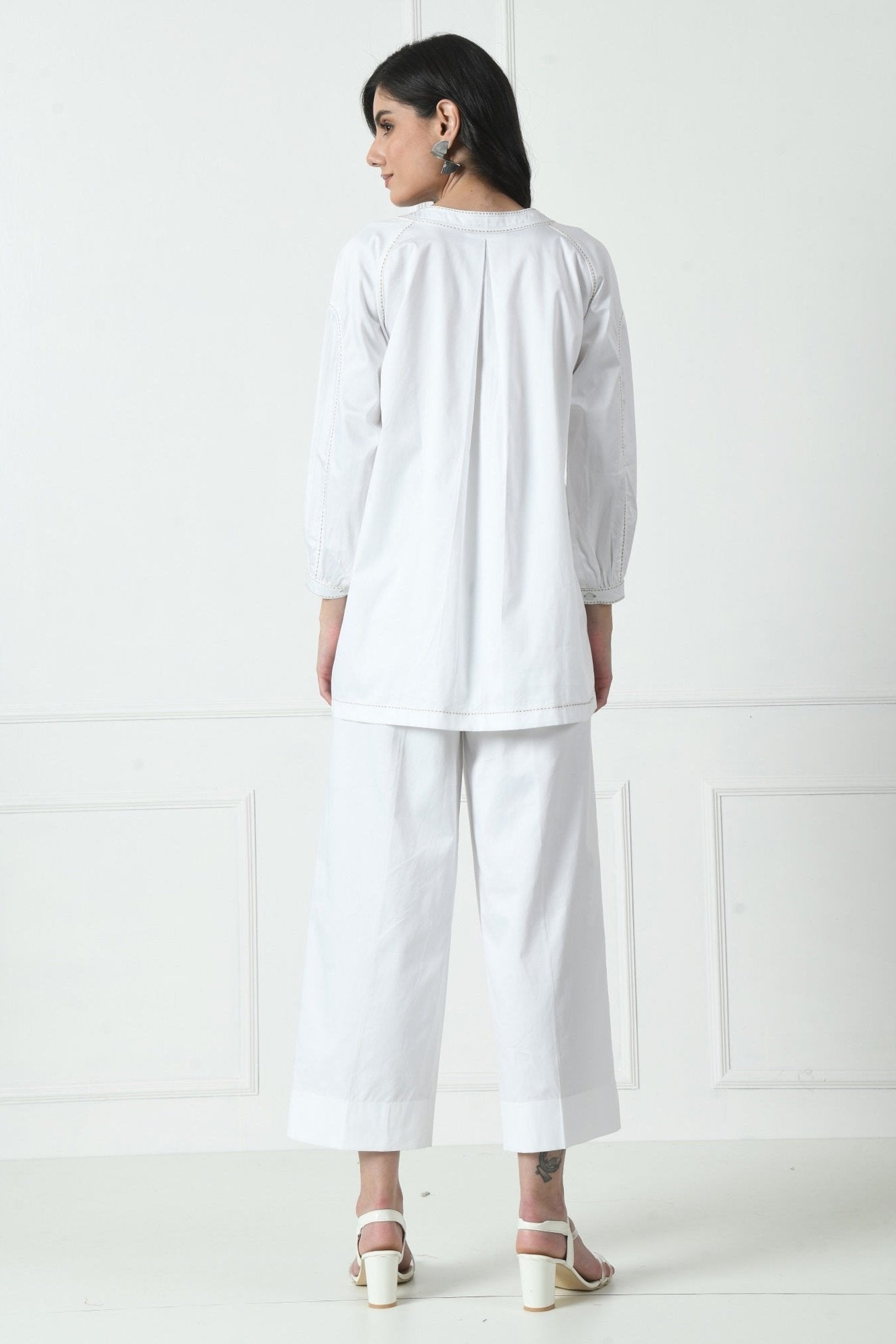 White Coord Set, Cotton Coord set, Two-piece outfit for women, Round Neck Coord Set for womens, Short Length Pant Coord Set for women by Sunanta Madaan