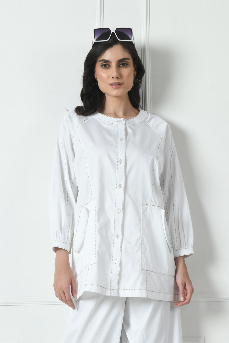 white cotton shirt for women, shirt for ladies, shirt for women, white shirt, casual wear, Sunanta Madaan