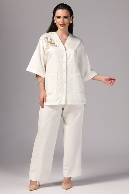 Cotton Co-ord Set Ivory Color with Hand Embroidery