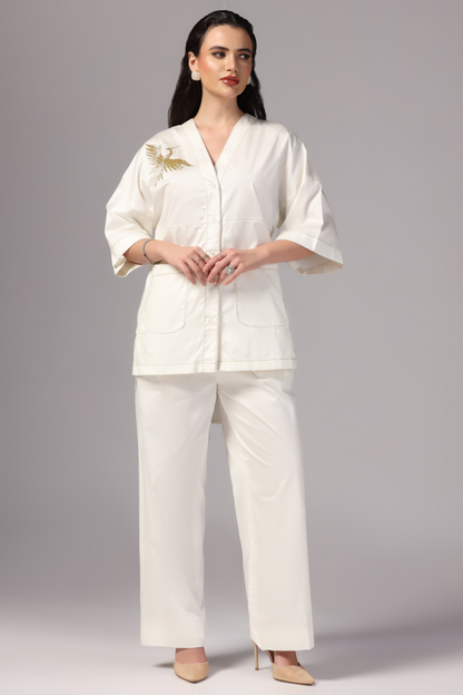 Cotton Co-ord Set Ivory Color with Hand Embroidery