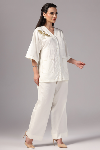 Cotton Co-ord Set Ivory Color with Hand Embroidery