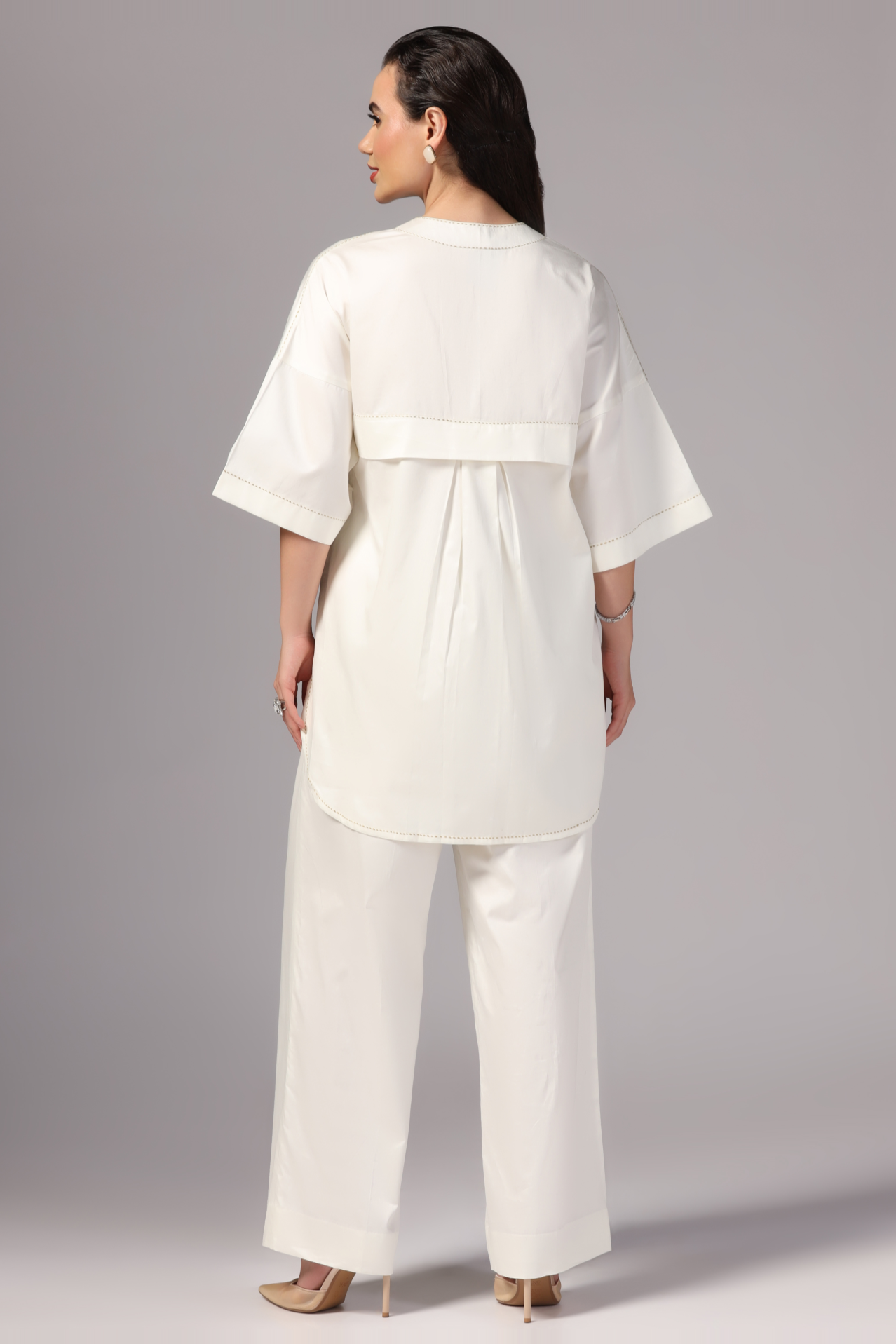 Cotton Co-ord Set Ivory Color with Hand Embroidery