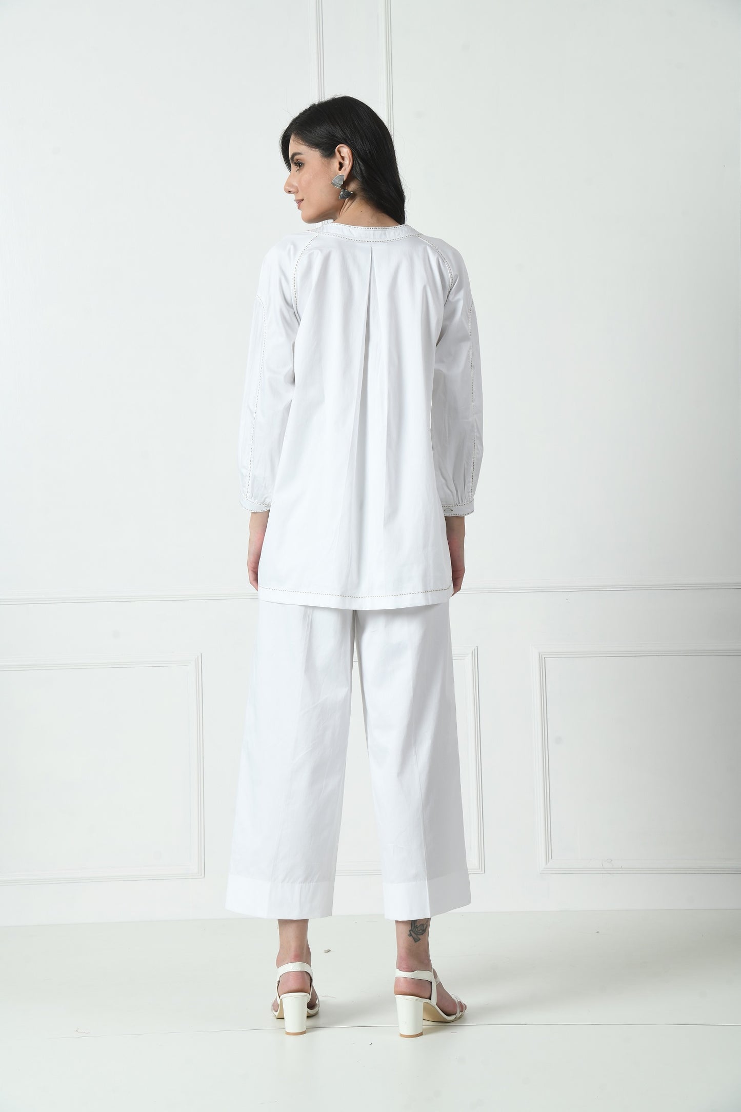 Premium Cotton Co-ord Set in White Color with hand thread Detailing