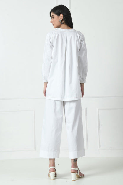 Premium Cotton Co-ord Set in White Color with hand thread Detailing