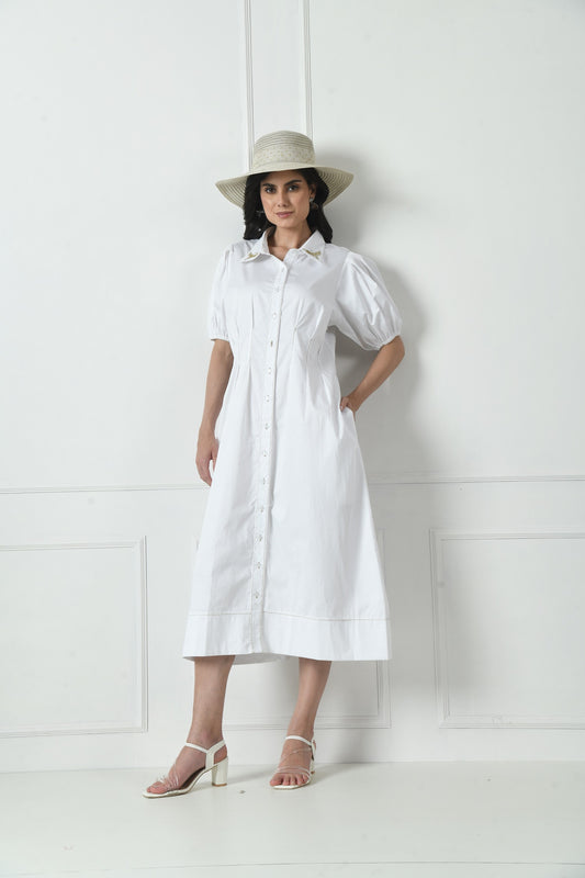 Cotton Dress in White  Color With thread Detailing