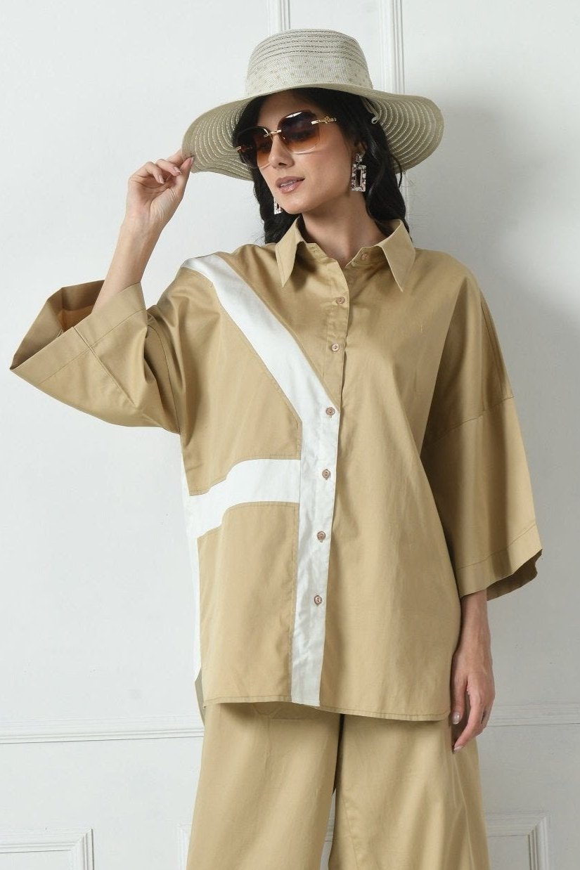 Designer Shirt in Camel & Ivory Color