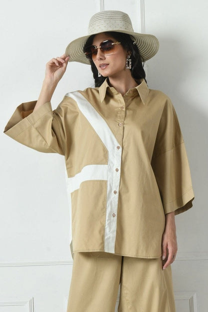 Designer Shirt in Camel & Ivory Color