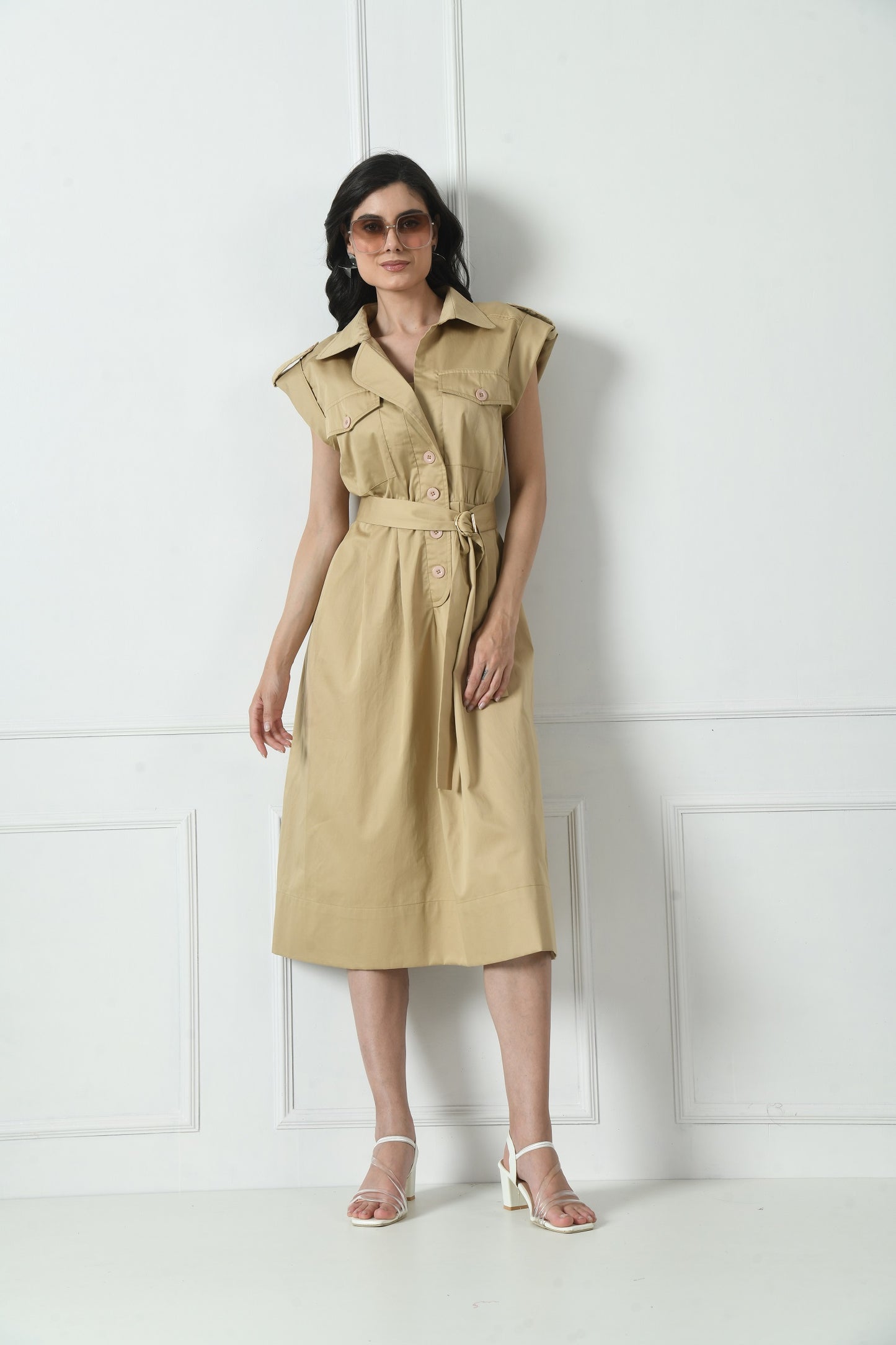 Cotton Dress in Beige Color