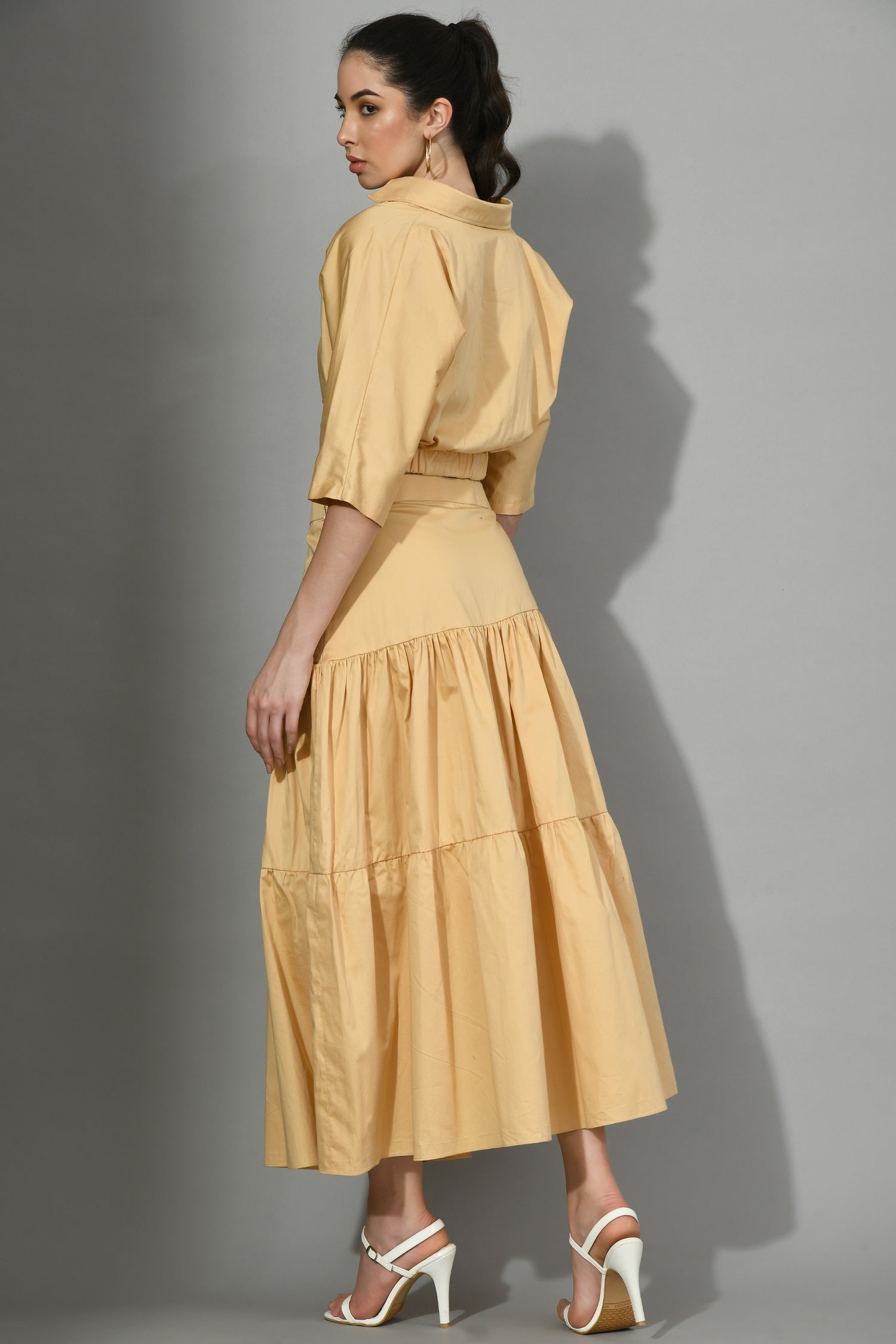 Cotton dress for ladies, Beige dress for women, Summer dress for women, Casual dress for ladies, work wear Dress for women, Top & Skirt Dress for women, Los Angeles Long Sleeve Dress for women, Sunanta Madaan