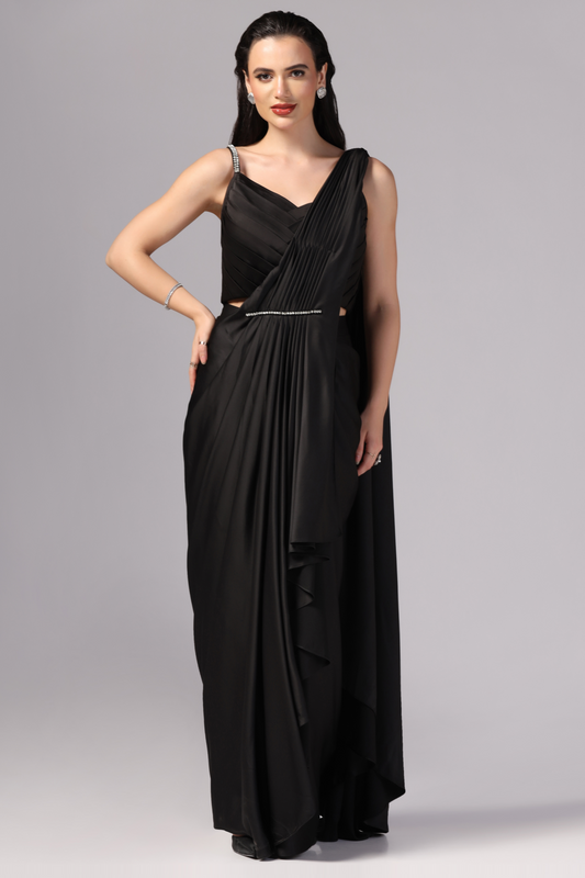 Black Draped Saree in Indo-Western Dresses by Sunanta Madaan 