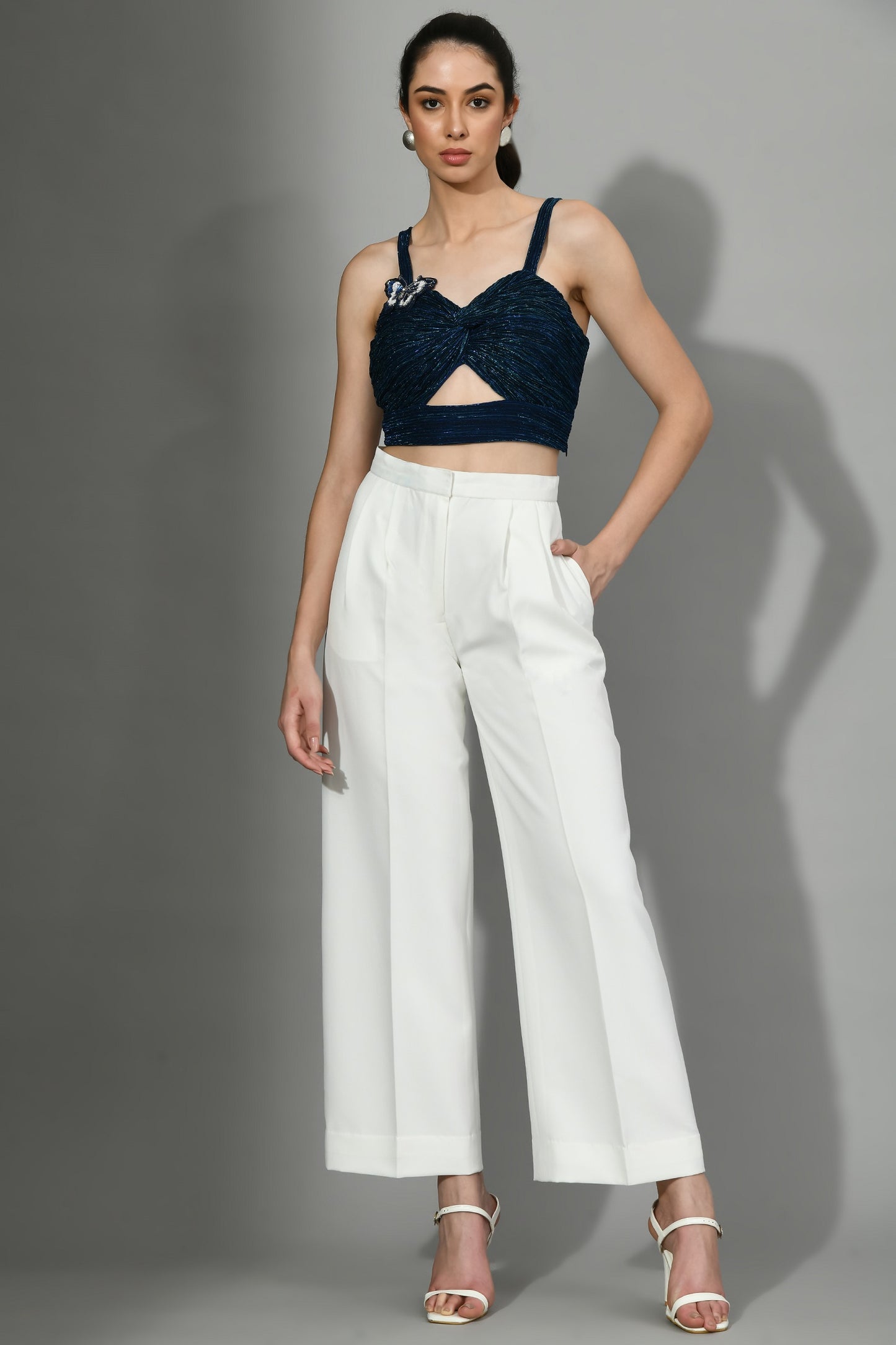 Sleeveless blouse, Blue blouse, Bridal blouse, Party blouse, Festive blouse, San Bernardino Embroidered blouse, Medium blouse, Relaxed fit blouse, Sunanta Madaan