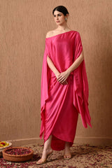 Luxury Pink Kaftan Dress with Draped Skirt by Sunanta Madaan – Elegant designer kaftan dress for women, featuring a modern draped silhouette, perfect for weddings, parties, and festive occasions. Shop kaftan dress online in India from Sunanta Madaan, a premium women’s designer brand in Gurgaon. This Indo-Western kaftan gown blends contemporary style with ethnic charm, making it ideal for bridesmaids, cocktail events, and resort wear. Buy designer kaftan dress for wedding | Party wear kaftan dress