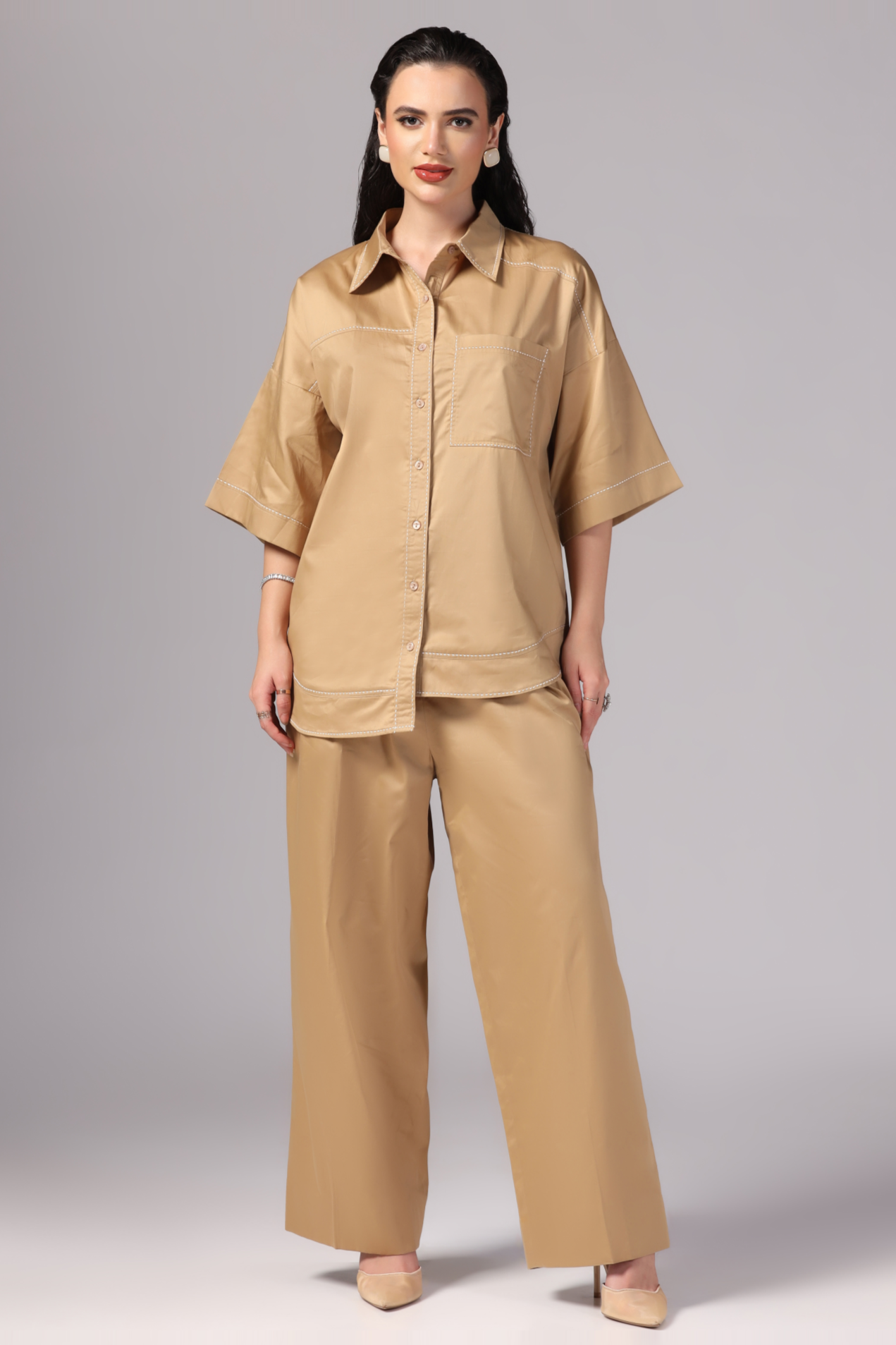 Coord Set for Women, High Low Coord Set, Coord Set with Pant, Boho Coord Set, One Pocket Coord Set, Long Sleeve Coord Set, Thread Work Coord Set, Sunanta Madaan