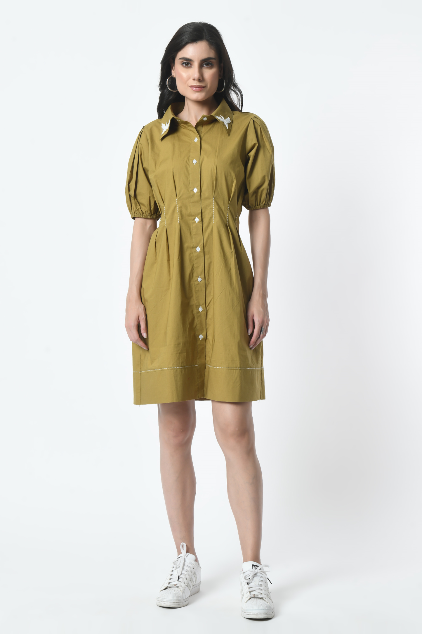 women's cotton dresses with sleeves, Knee Length Cotton Dress, cotton summer clothes, casual cotton midi dress, cotton one piece dress, Sunanta Madaan