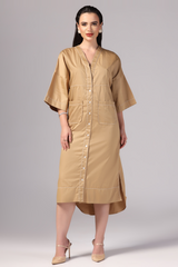V neck Dress, Button Down Dress for women, Long Sleeve Dress for women, High Low Dress for women, Camel Dress for women, Two Pocket dress for women, Maxi Dress for women, Sunanta Madaan
