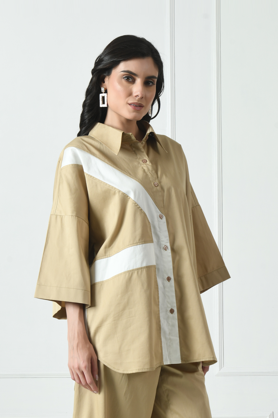 long sleeve cotton shirts for women​, cotton long sleeve shirts for women​, Camel Color Cotton Shirt, Ivory Color Cotton Shirt, cotton long sleeve button down shirts for women​, Sunanta Madaan