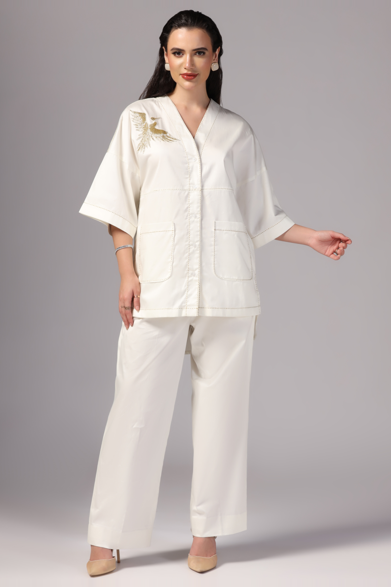 Embroidered Coord Set, Coord Set with Pant, Long Sleeve Coord Set, V Neck Coord Set, Tailored coord set, Sunanta Madaan