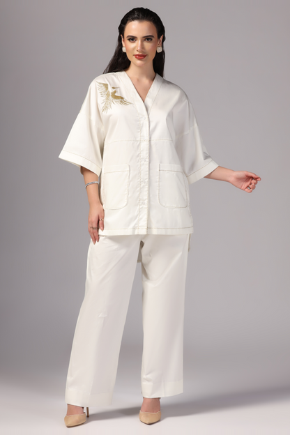 Embroidered Coord Set, Coord Set with Pant, Long Sleeve Coord Set, V Neck Coord Set, Tailored coord set, Sunanta Madaan