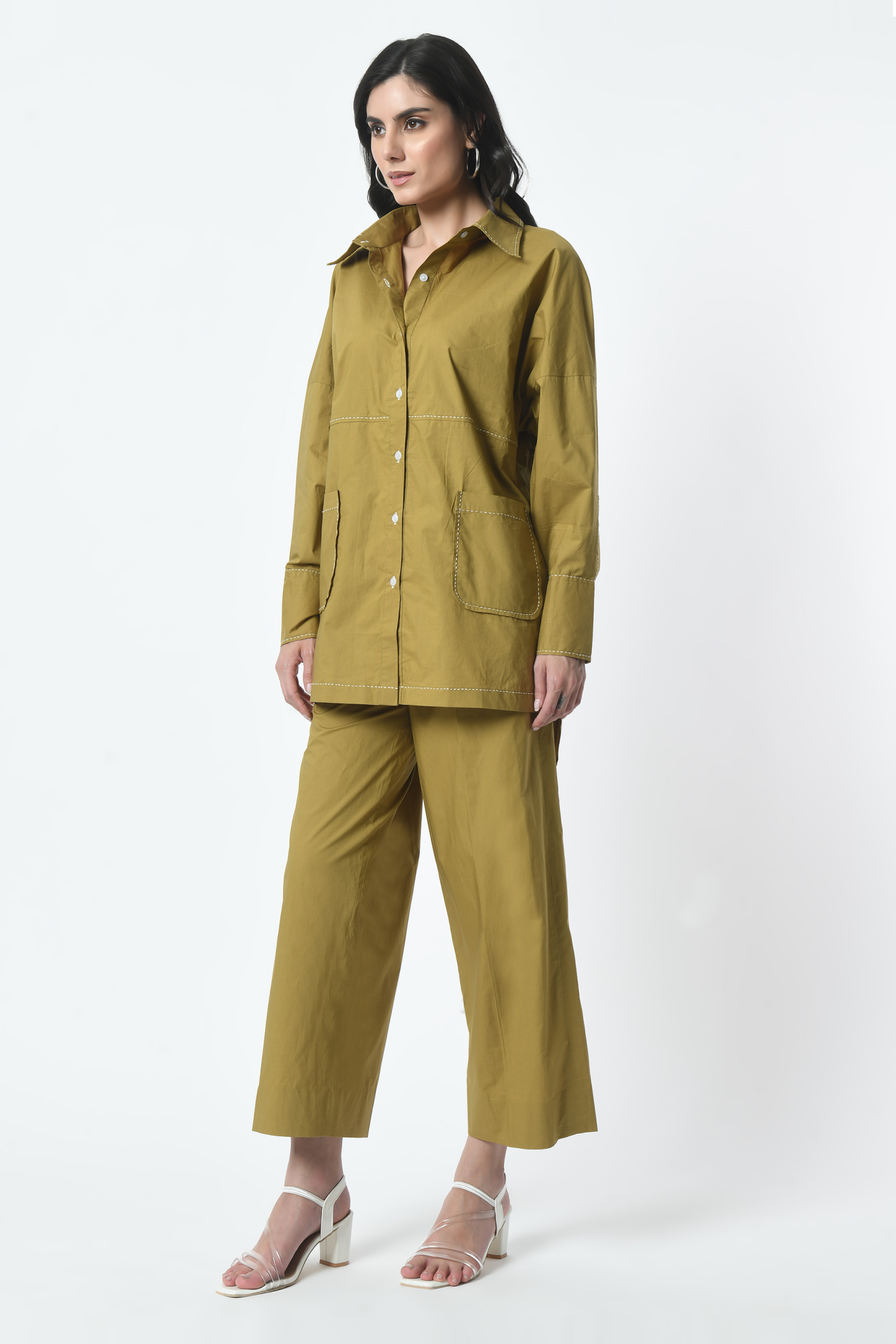 Cotton Coord Set, Olive Coord Set, Hand Embroidered Coord Set, Coord Set for Women, Sunanta Madaan