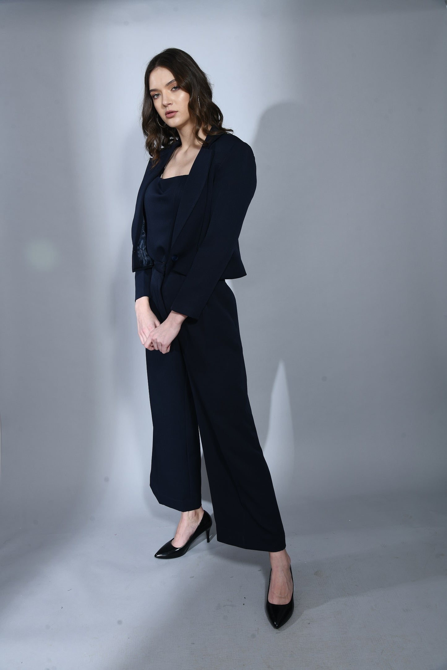 Nautical Navy Blue Fine Crepe 3 Piece Blazer Set