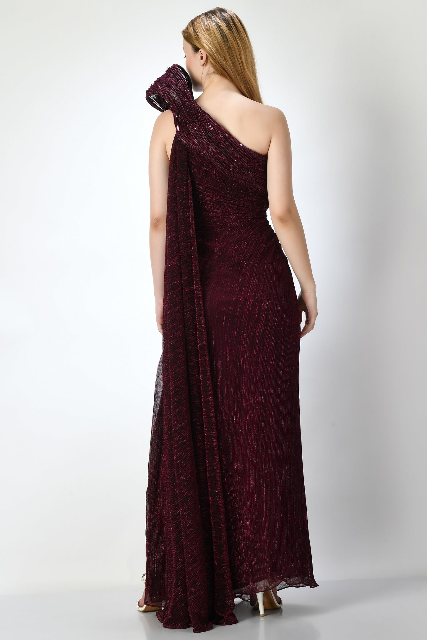 Peoria Maroon Crepe Sequin Bodycon Gown