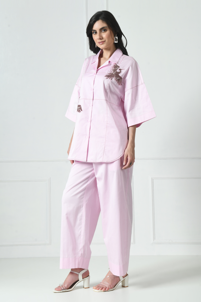 Sakura Pink Hand Embroidered Co-ord Set