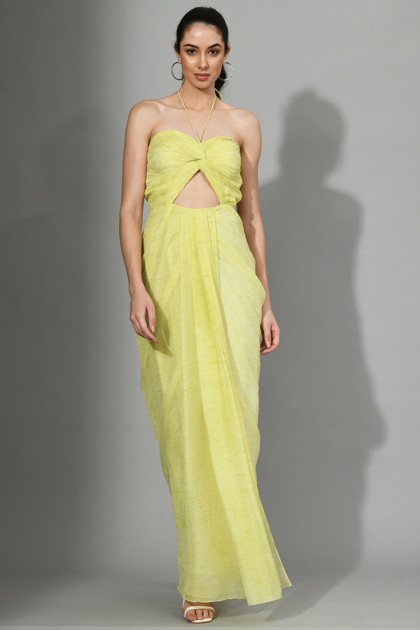 Albany Yellow Luxury Chiffon Designer Dress