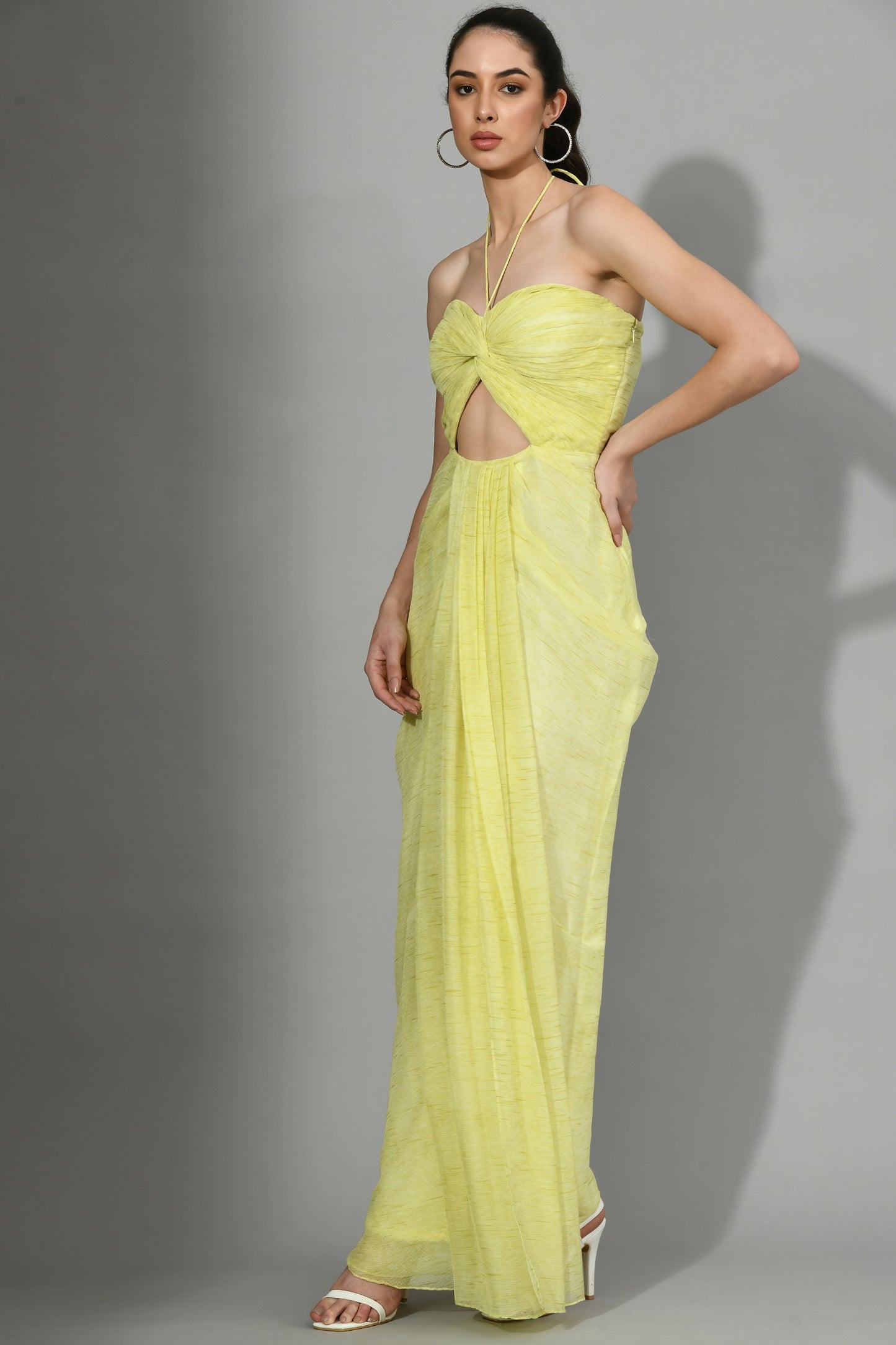 Albany Yellow Luxury Chiffon Designer Dress