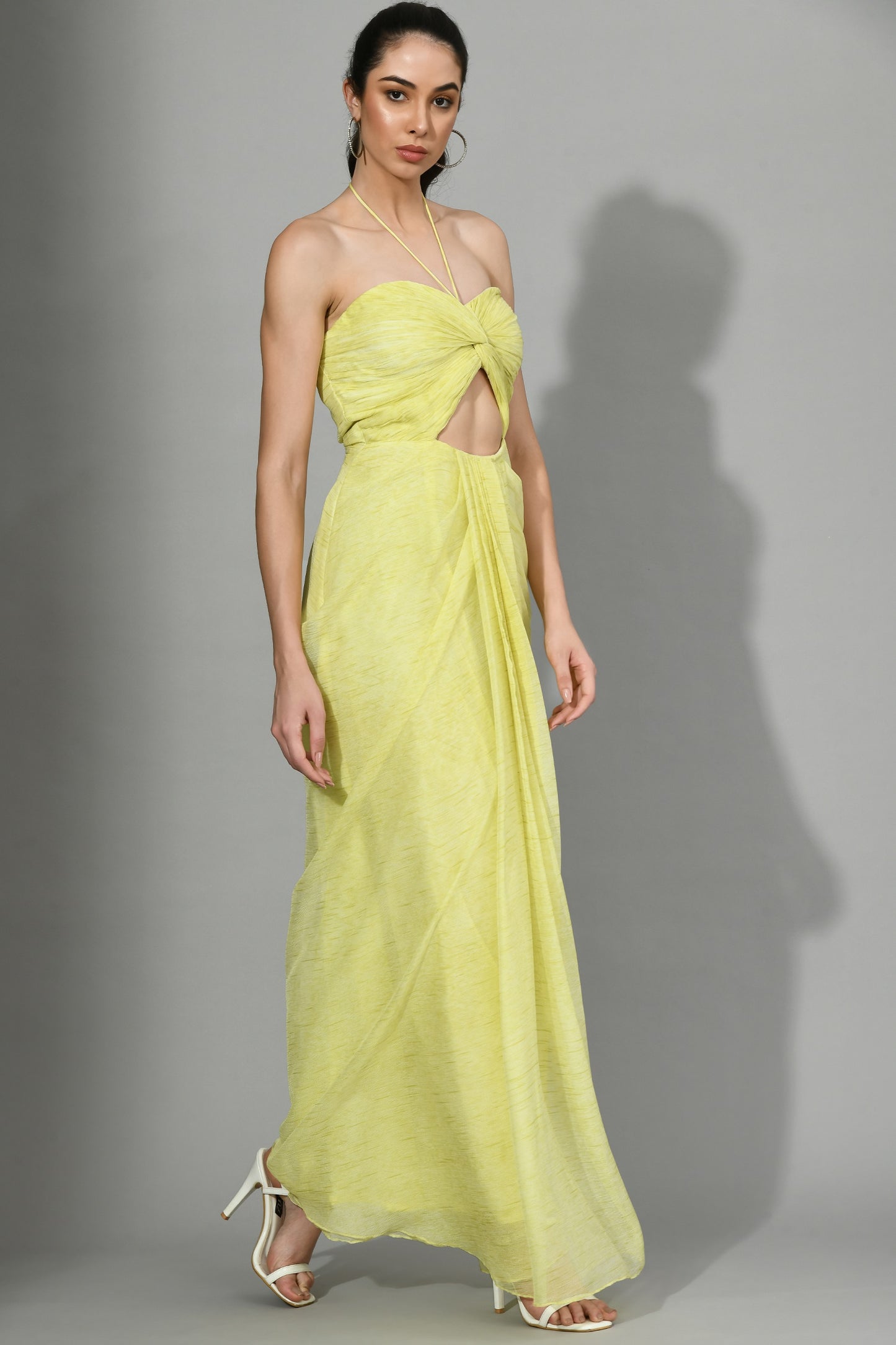 Albany Yellow Luxury Chiffon Designer Dress