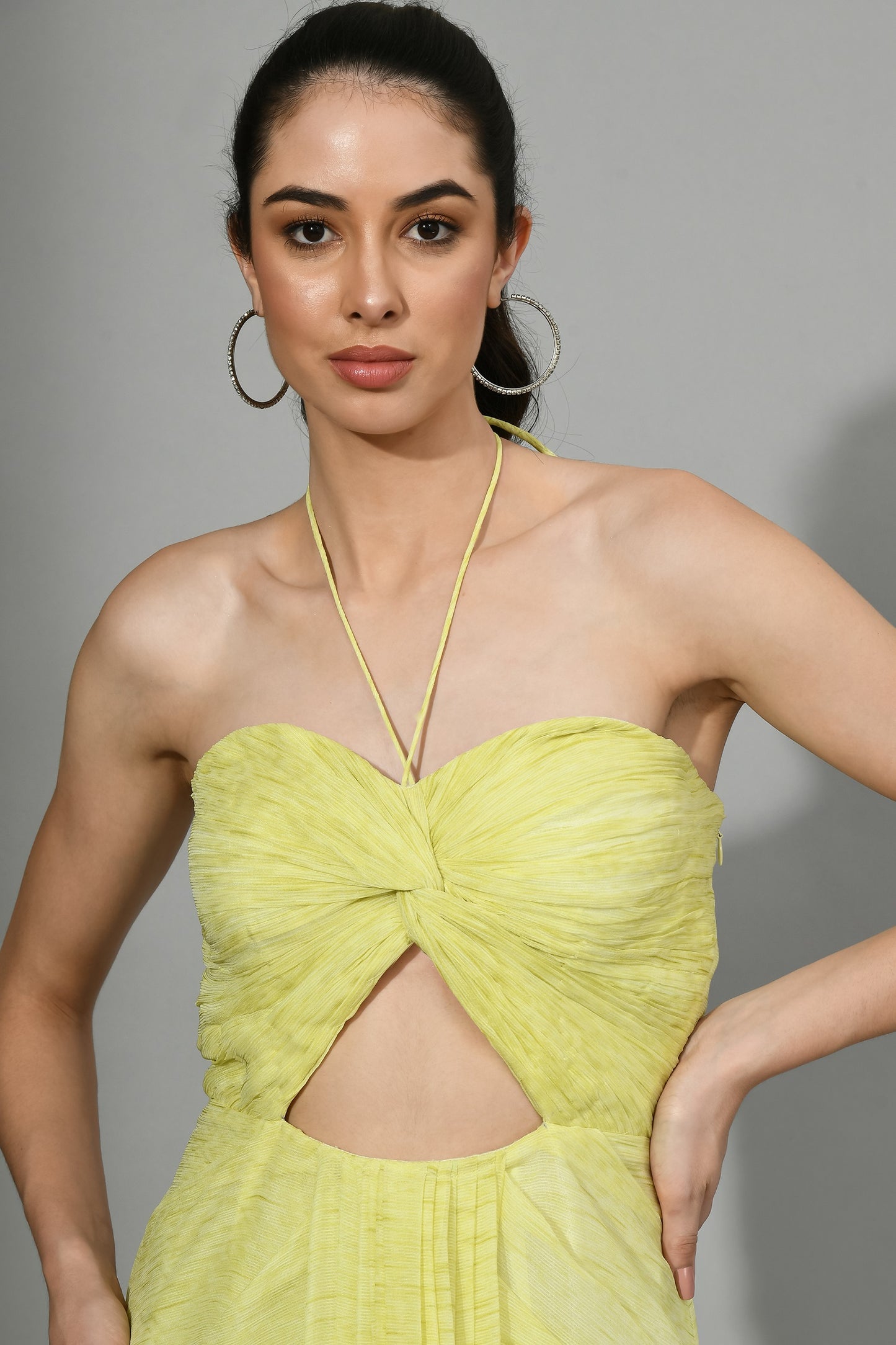 Albany Yellow Luxury Chiffon Designer Dress