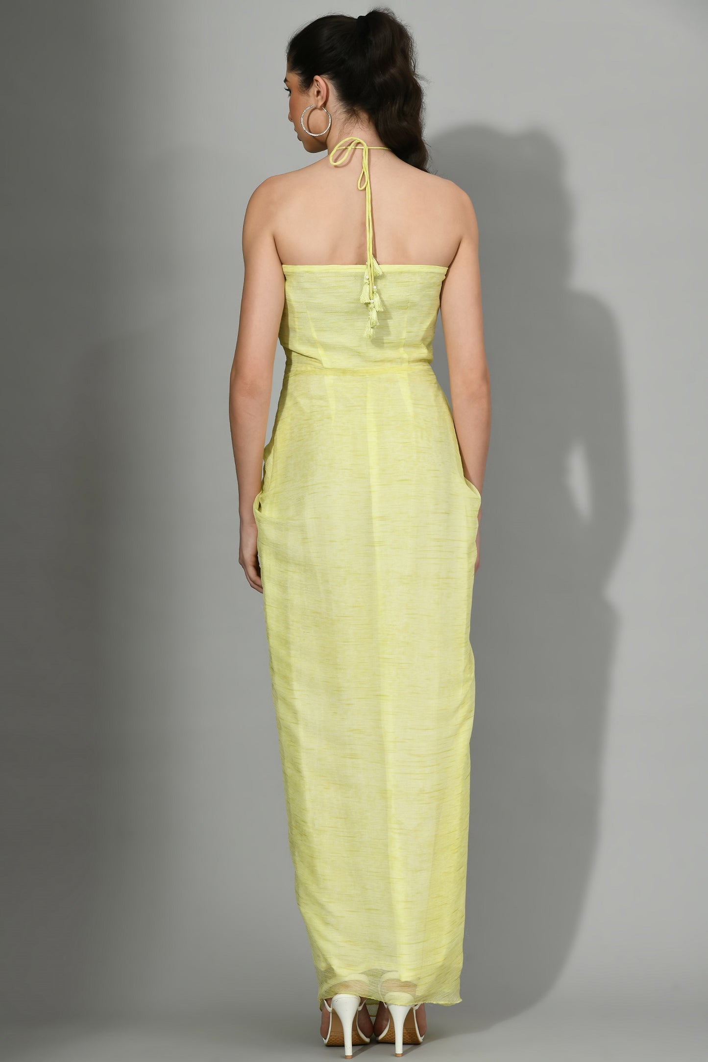 Albany Yellow Luxury Chiffon Designer Dress