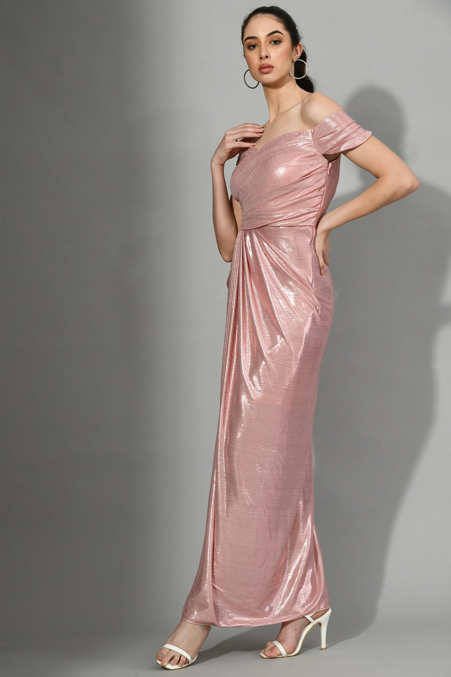 Galax Pink Metallic Lycra Cocktail Dress