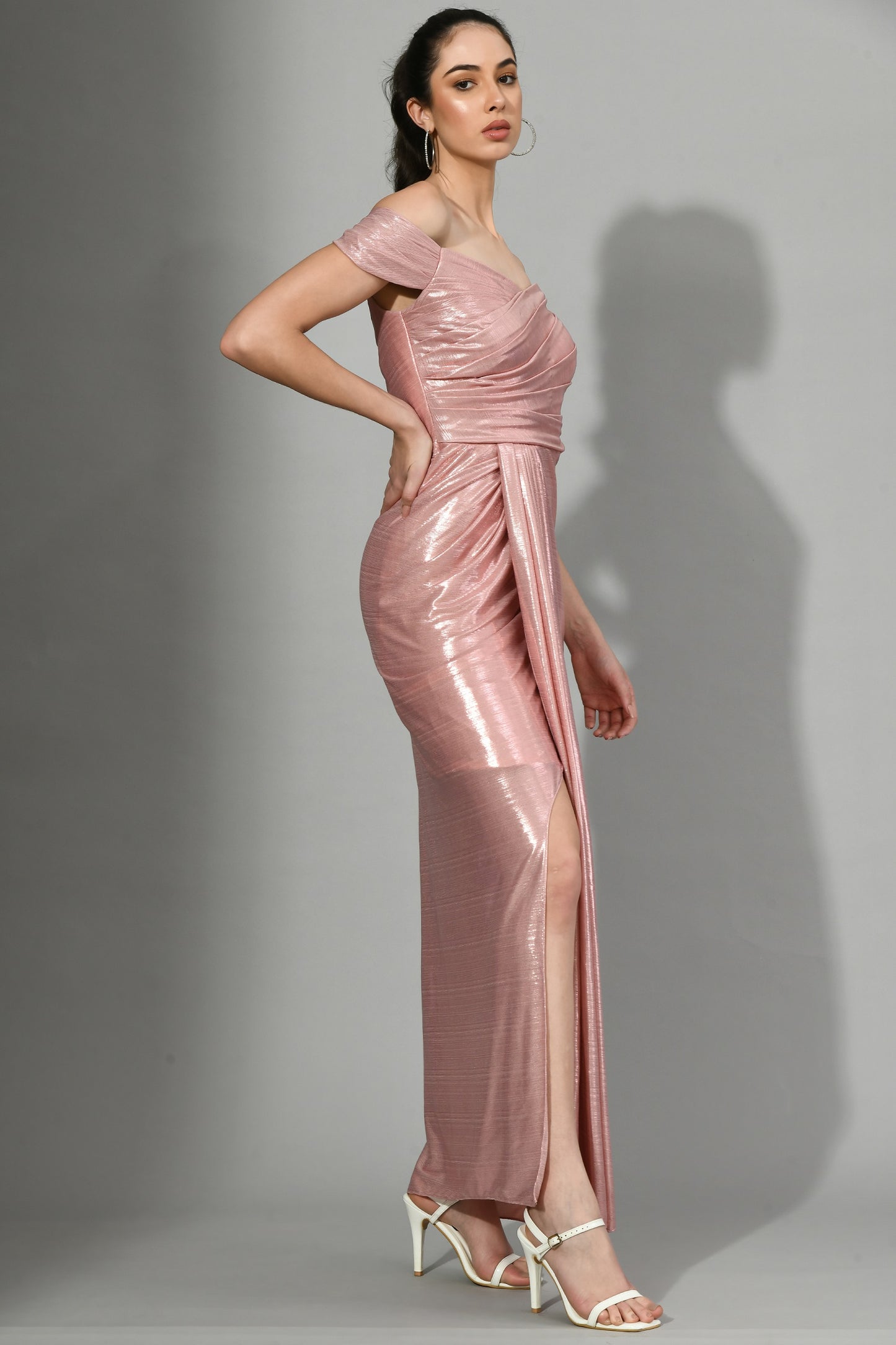 Galax Pink Metallic Lycra Cocktail Dress