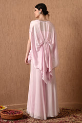 Hand-Embroidered Pink Kaftan Party Wear with Sharara – A beautiful designer kaftan dress for parties, featuring intricate embroidery and a modern sharara cut