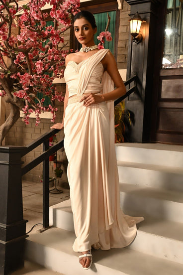 ivory indo western dress Ivory Embellished Indo-Western Set for Festive Wear